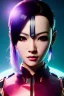 Placeholder: Futuristic manga cyborg, portrait from waist up, intricate eyeliner, vibrant eyeshadow, clear completion, soft lighting, 4k resolution, intricate details, insanely detailed, colorful cityscape background, masterpiece, expert, cinematic smooth, retroanime style, realistic details, no helmet, pastel hair color