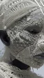 Placeholder: A hyperrealistic shot of a queen of the African tribes all in white head out of a white spider web, intricate details, soft natural light, screen captured from 4K Blu-ray. All white background