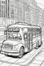 Placeholder: coloring page for kids, electric bus, thick outline, low details, no shading, no color