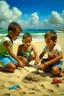 Placeholder: cuban little boys on the beach playing in the sand painting