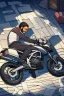 Placeholder: a very sad hurt swedish motorcycle young gang man with beard, he is covered all the body with bandage and are in deep pain, bandage all over him, cripple, lying on the floor, bandage and bandage, and more bandage