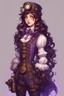 Placeholder: Nutcracker, A girl with long, wavy dark brown hair, purple eyes, dressed in steampunk clothes, stardew, valley style