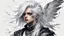 Placeholder: Punk, Angel, portrait, white hair, white background, old canvas torn cracks, mystical, fine drawing, high detail, 8K