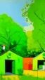 Placeholder: Lime green treetops with birdhouses painted by Mark Rothko
