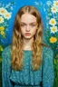 Placeholder: Lily-rose Depp, long hair, in the style of claude monet