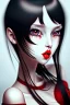 Placeholder: girl, cute, beautiful, white eyes, red lips, black hair with bangs, goth, close up portrait