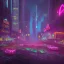 Placeholder: "Create an image of a bustling cityscape at night, featuring towering skyscrapers illuminated by vibrant neon lights. Capture the energy and excitement of the urban nightlife."clouds."overhead."and pink."