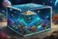 Placeholder: hyperrealistic, 4k, box for storing things with beautiful drawings a lot of colours, very detailed, subnautica, pyramid in the middle, sea plants, seal leviathan, few planets, space, galaxies,