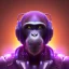 Placeholder: A beautiful portrait of a cyborg monkey purple neon color scheme, high key lighting, volumetric light high details psychedelic background