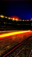 Placeholder: Track and field race at olympics, runners are made of lights, the track is made of dark fluids, in the background the crowd is burning, in the style of umberto boccioni