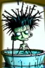 Placeholder: 2d drawing of a stickman, cool with punk hair, x eyes like in hangman, in jacuzzi ,3d realistic in colour