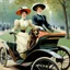 Placeholder: The Goldsmith Ladies in the Bois de Boulogne in 1897 on a Peugeot car, Julius LeBlanc Stewart, smile, dog