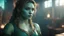 Placeholder: Photoreal gorgeous green-blue triton ranger woman with green-blue scaled green-blue skin, looking like florence pugh in a brightly lit but smokey old mayan tavern by lee jeffries, otherworldly creature, in the style of fantasy movies, photorealistic, bokeh masterpiece smooth shading, ultra detailed, high resolution, cinematic, unreal 6, subtle shadows, octane render, 8k, cinema 4d, HDR, dust effect, vivid colors