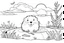 Placeholder: A cute cheerful groundhog peeking out of its burrow, with a sunny sky and a few clouds.. coloring pages