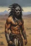 Placeholder: head to waist - native American Indian werewolf - craggy desert wasteland background, 32k, UHD, Hyper-realistic oil painting by Gerald Brom