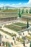 Placeholder: In the foreground, envision the bustling Agora (marketplace) of ancient Athens, with merchants selling goods, citizens engaged in discussions, and individuals participating in various activities. The architecture reflects classical Greek design, with columns, temples, and public buildings. At the center of the scene, depict the Athenian Assembly, where adult male citizens gather to participate in democratic decision-making. A prominent figure, perhaps holding a scroll or a ballot, symbolizes th