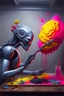 Placeholder: photorealistic illustration of a robot making a beautiful painting of a human brain on a canvas in a modern artist studio, robot arm holding a paint brush, artstation, deviantart, cgsociety
