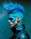 Placeholder: Slime boy, (slime) Slime hair fauxhawk hair style, Pacific blue, wearing wicked leather clothing, Masterpiece, Best Quality