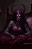 Placeholder: Purple demon woman, chained to bed