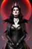 Placeholder: painting of morrigan hel as evil queen in black leather gown, feminie, angry, stern look on her face, emperious, highly detailed, digital painting, artstation, concept art, smooth, sharp focus, illustration, art by gaston bussiere and alphonse mucha