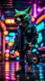 Placeholder: low angle portrait of slick lord water wolf Gremlin myth buster pimp ninja yoga cyber punk in flying hipster lawn Harley Davidson parked in dark neon lit reflective wet arcade hall tunnel,bokeh like f/0.8, tilt-shift lens 8k, high detail, smooth render, down-light, unreal engine, prize winning