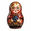 Placeholder: draw matryoshka dolls, the matryoshka is smiling, the kind sweet face of the matryoshka doll, behind the matryoshka Russian patterns in the style of Khokhloma, Khokhloma with gold and black flowers, in the hands of matryoshka blueberries