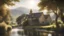 Placeholder: beautiful house, perfect architecture, style William Morris, rural environment, sunshine, volumetric lighting, trees, river, distant mountains, award-winning photograph, photorealism, superb details, light and shade, beautiful composition, arts-and-crafts, attractive, peaceful, exquisite