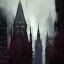 Placeholder: Gothic bridges between building,Bridges on rooftops, Gotham city,Neogothic architecture, by Jeremy mann, point perspective,intricate detailed facades