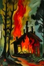 Placeholder: cottage in fire forest by picaso