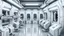 Placeholder: futuristic weapons arsenal room, grey and white colors