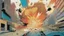 Placeholder: Explosion of color in city, comic style