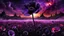 Placeholder: black poppy seed , purple poppy flower in the bloody sunset, on alien land, weird, surreal, complementer colors, fog, shadows, dead world, high detailed, far above on the dark sky is nebula, weird, surreal style, splash art