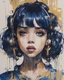 Placeholder: A portrait of a Singer Melanie Martinez face, cyberpunk, painting by Yoji Shinkawa, darkblue and gold tones,