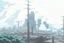 Placeholder: Smokey cyberpunk cityscape, dystopian