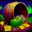 Placeholder: 90's TCG fantasy artwork art of radioactive waste barrel