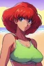 Placeholder: 1girl, retro anime, 80's, redhead,portrait, synth-wave, beach