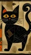Placeholder: A black shadow elemental cat designed in medieval tapestry painted by Paul Klee