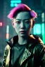 Placeholder: Cyberpunk portrait, Asian woman:: symmetry photography, cyberpunk, pink hair, face make-up, black line eye, light iris eye, :: kenzo fashion style, coat :: cinematic, Ultra realistic, dark scene, soft color, highly detailed, unreal engine 5, RTX, ultra detail, 3d, finely drawn, high definition.