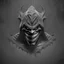 Placeholder: 3D emblem, darkness, a muscular monster made of black mud, in a hood, scary and run, joker smile, simple background, photorealistic.