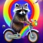 Placeholder: A raccoon astronaut riding a rainbow bike on a mission to gather space trash, jumping over asteroids as he goes.