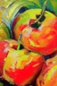 Placeholder: Abstract impasto oil painting of an apples