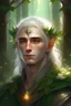 Placeholder: Elf gil, beautiful, leaf and rowan crown, white hair, green eyes, in the forest