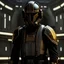 Placeholder: star wars bald male corellian pilot wearing gunmetal grey and black first order armored TIE pilot flightsuit and helmet with gold trim inside the jedi temple, centered head and shoulders portrait, hyperdetailed, dynamic lighting, hyperdetailed background, 8k resolution, volumetric lighting, light skin, fully symmetric details