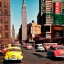 Placeholder: Picture 1950's street life, people, New York, very blurry, abstractism, colours, strong texture, 3d, chaotic