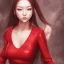 Placeholder: Mulher japonesa com rosto perfeito da hitomi Tanaka, vestido vermelho, rosto muito detalhado, rosto realista, perfil, realista, chuva