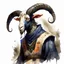 Placeholder: dnd, fantasy, watercolour, large strokes, stylistic, portrait, illustration, dull colours, black goat in a human medieval suit