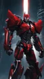 Placeholder: A close picture to Mix between machine and batman in transformers cyborg with black metal and red armor in solo leveling shadow art style with red details detailsis in fantasy world