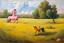 Placeholder: Big pink plastic toy horse.19th painting