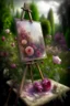 Placeholder: in the rose garden, an artist's workshop, an easel, a canvas with a rose pattern, bushes of vintage garden roses with buds , complex burgundy, purple roses, a work of art, hyperdetalization, professionally, filigree, misty haze, surrealism, transparent, delicate pastel tones, contour lighting, grunge style, volumetric watercolor, aesthetically beautiful, realistic, high resolution, high detail, ISO 100 photosensitivity and f/2.8. 1/250 aperture with a 30, 32KB lens