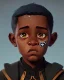 Placeholder: Portrait of a handsome black skinned toddler warlock boy with dark hair by Jim Kay